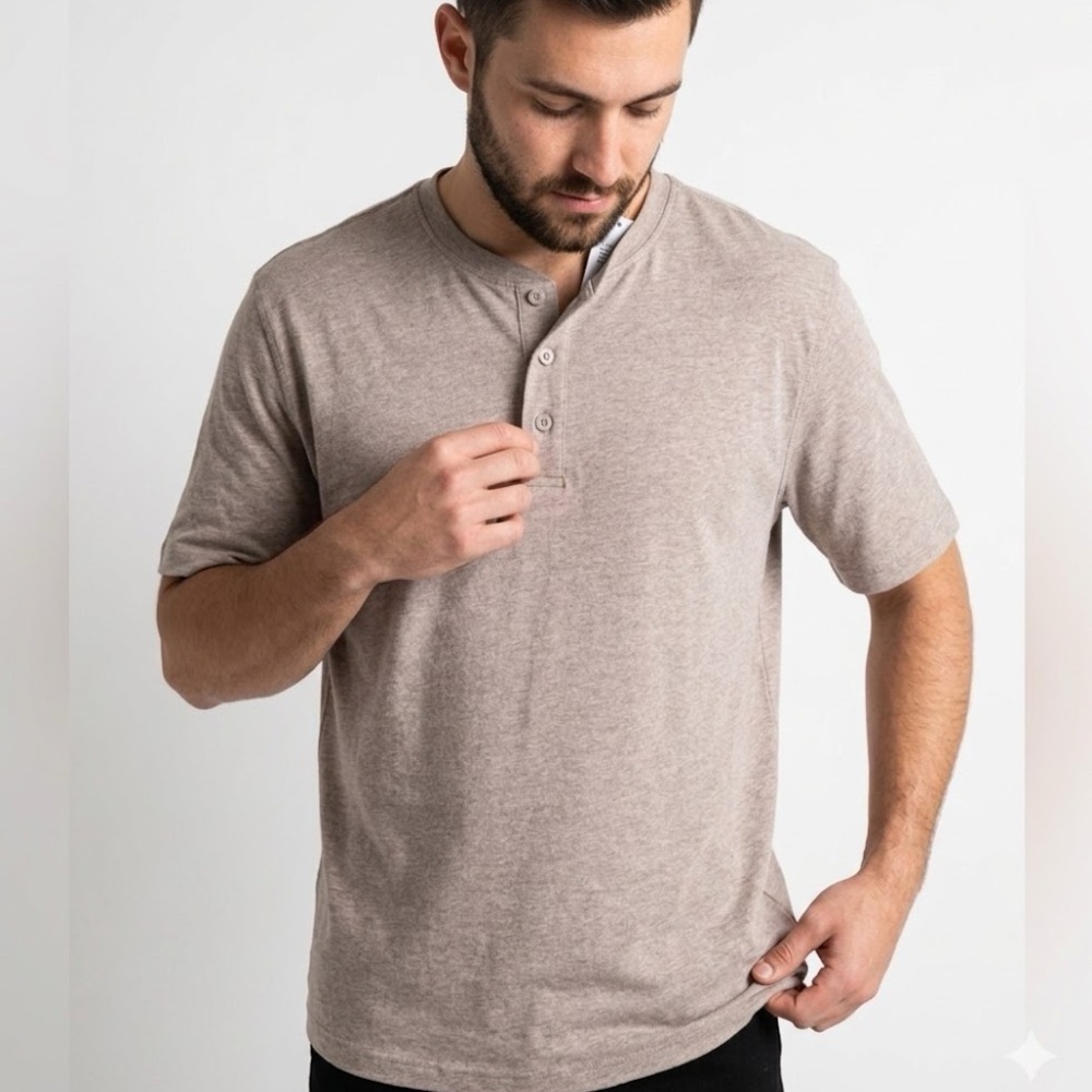 Weatherproof Vintage Cappuccino Henley Short Sleeve Size XL